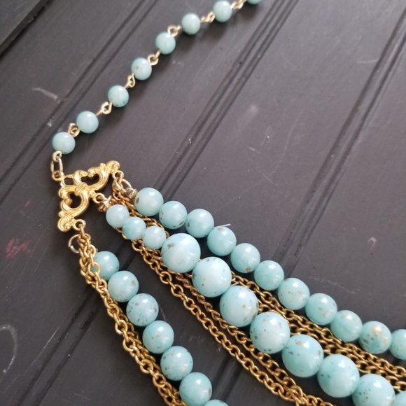 Vintage 3 Tier Turquoise (Howlite) Choker Necklace 11" - Picture 7 of 12